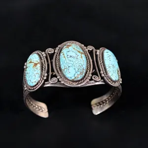 Vintage 1940s Navajo #8 Turquoise Silver Native American Cuff Bracelet 59.5 Grams