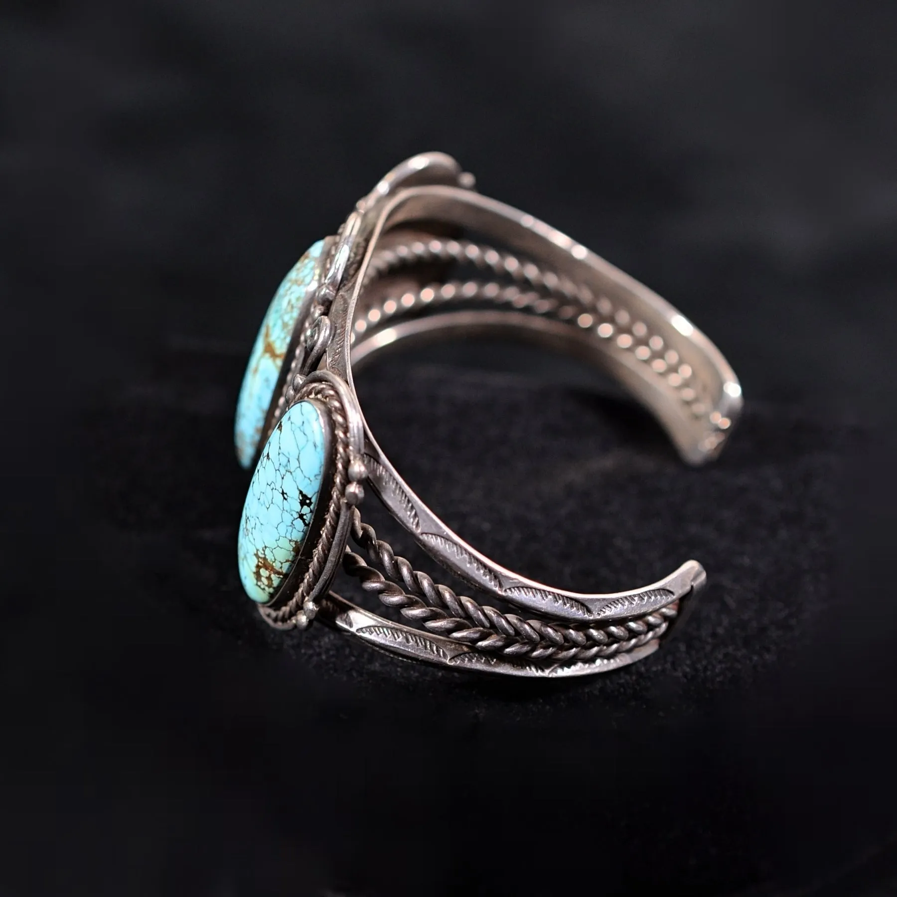 Vintage 1940s Navajo #8 Turquoise Silver Native American Cuff Bracelet 59.5 Grams