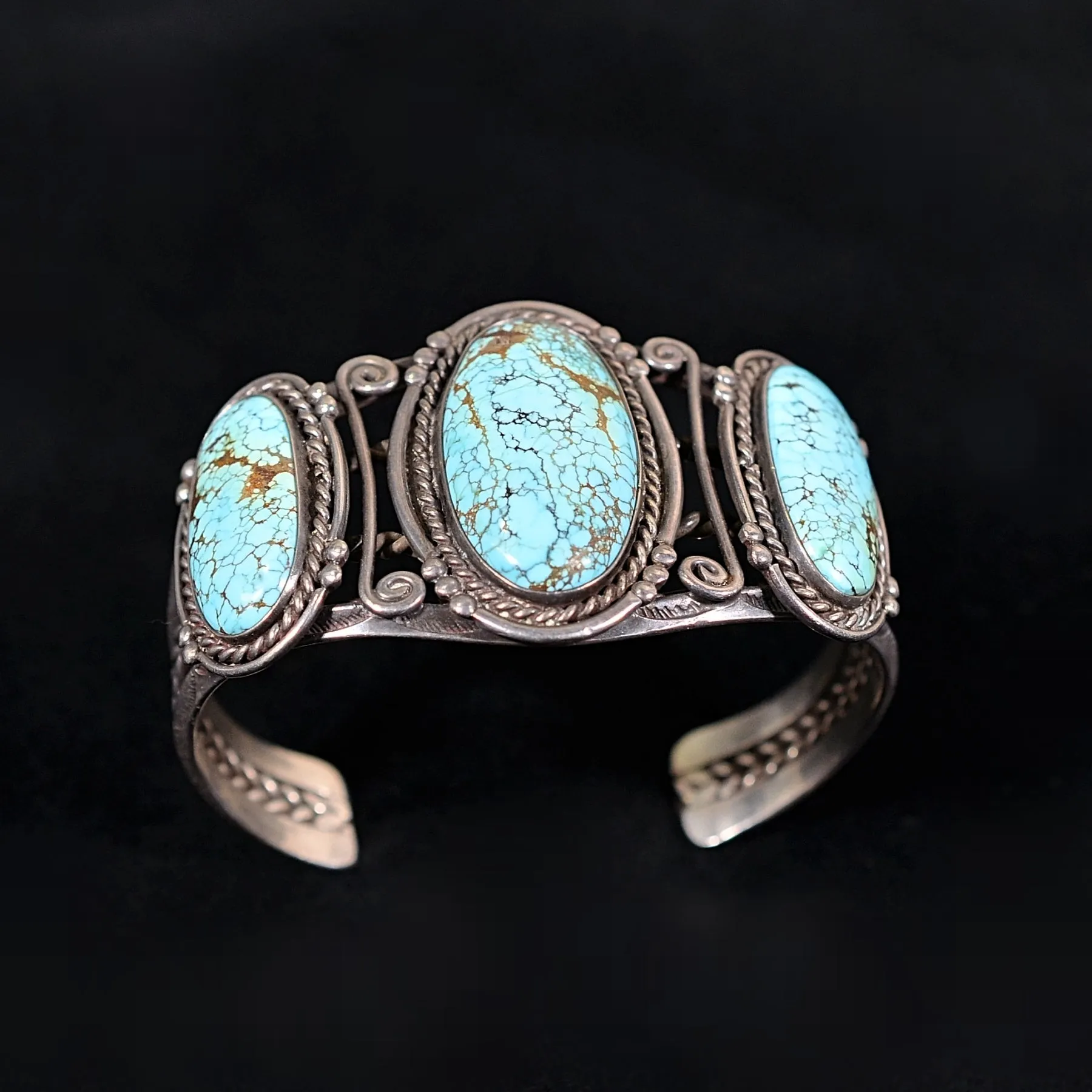 Vintage 1940s Navajo #8 Turquoise Silver Native American Cuff Bracelet 59.5 Grams