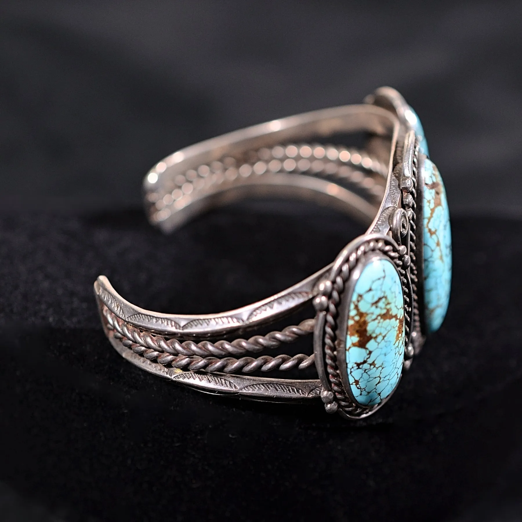 Vintage 1940s Navajo #8 Turquoise Silver Native American Cuff Bracelet 59.5 Grams