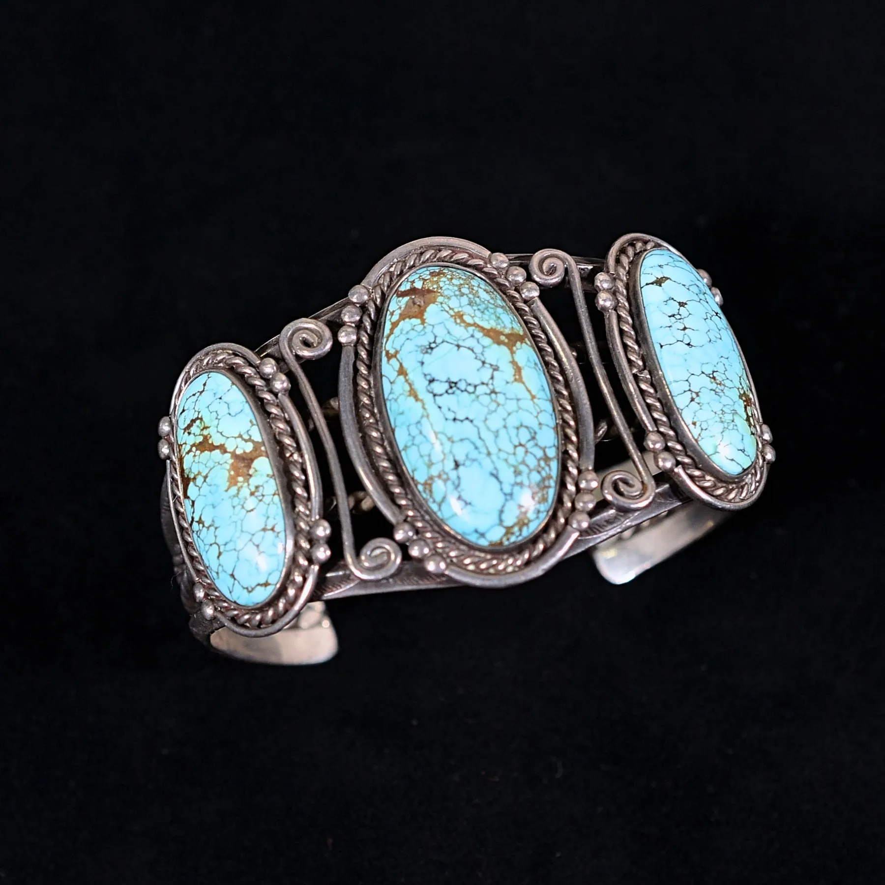 Vintage 1940s Navajo #8 Turquoise Silver Native American Cuff Bracelet 59.5 Grams